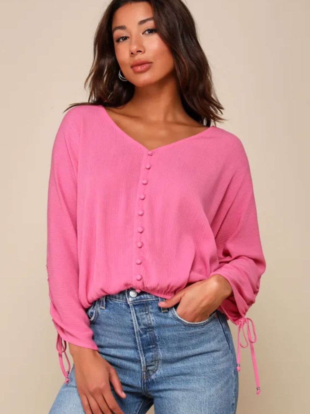 Lulus Carrissa Pink Long Sleeve Button-Front Top